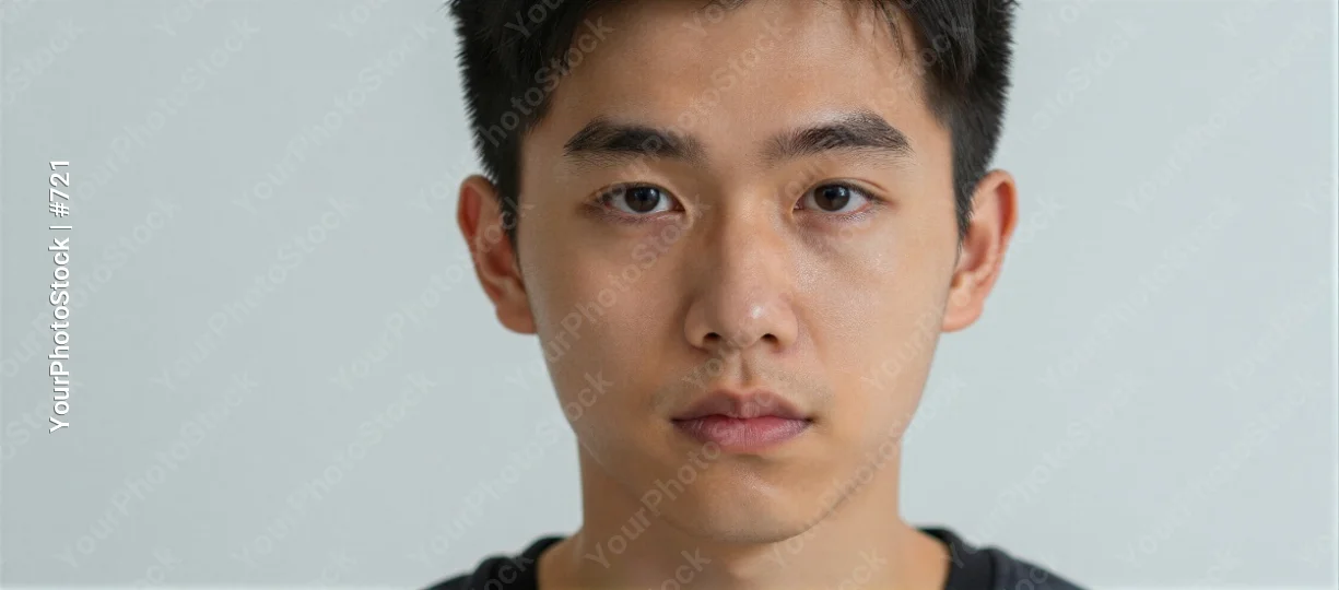 Young Asian Man with Serious Expression close-up portrait