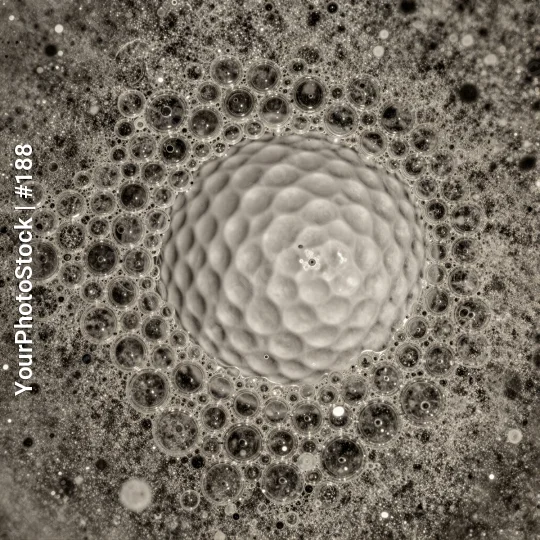 Golf Ball in Sink with Bubbles, Black and White
